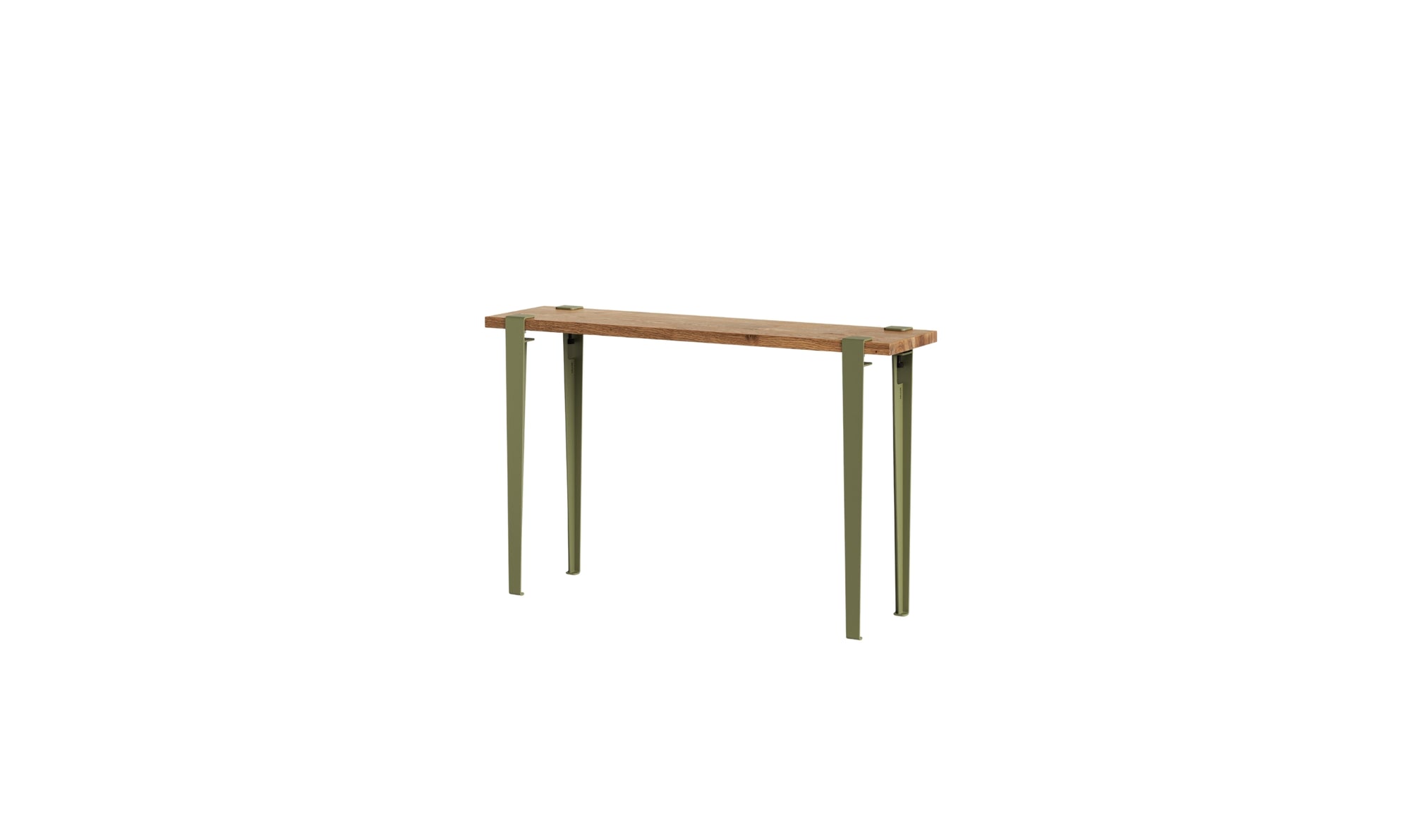 Console en chêne de récupération et acier vert kaki