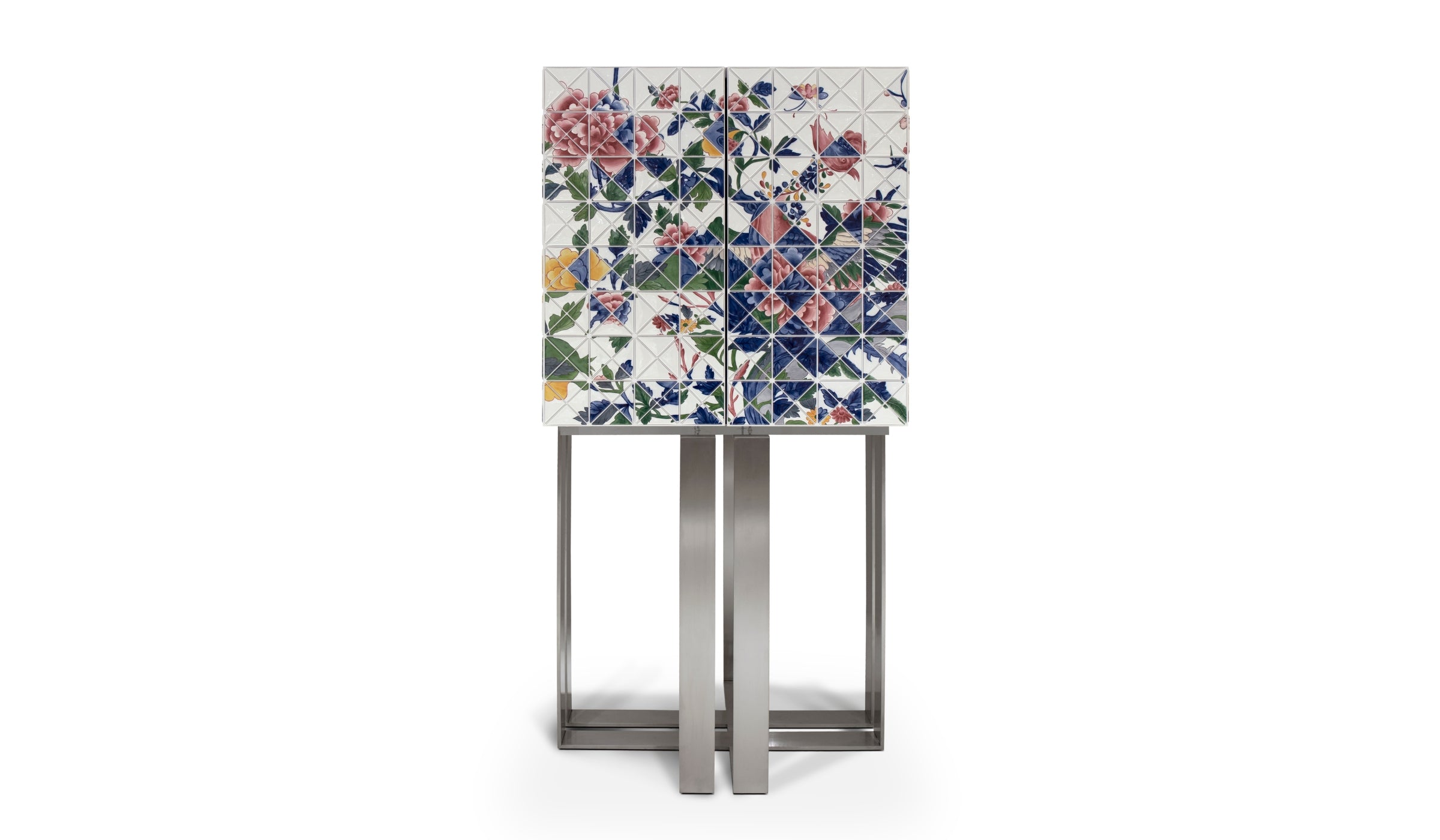 Pixel Il Était Une Fois - Floral cabinet in ceramic and brushed steel