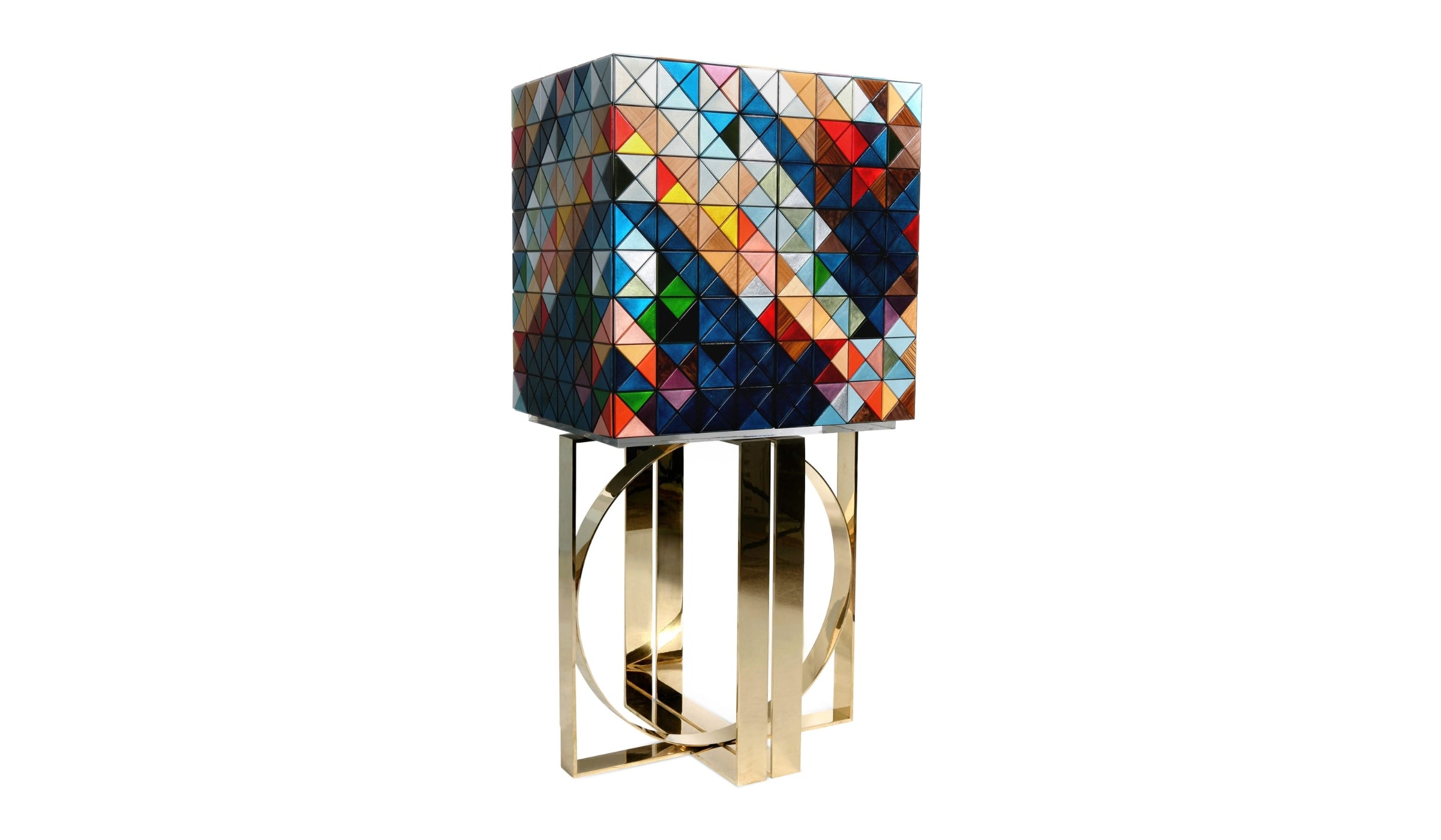Pixel - Cabinet design multicolore en bois et laiton