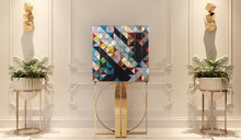 Pixel - Multicolored designer cabinet in wood and brass