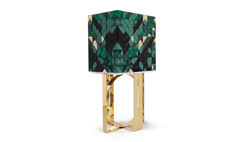 Pixel - Green and gold designer cabinet in wood and brass