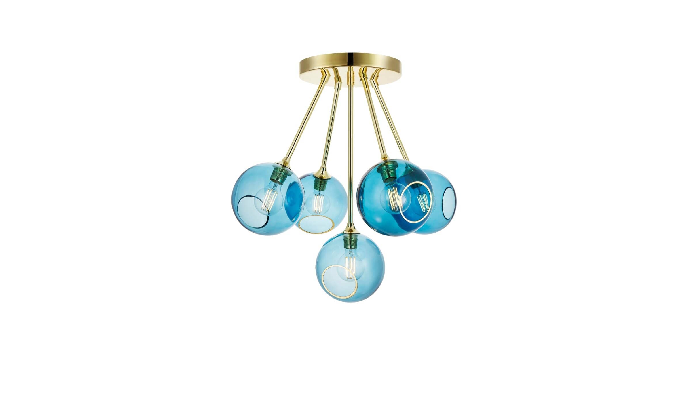 Ballroom Molecule ceiling light, blue glass and gold metal