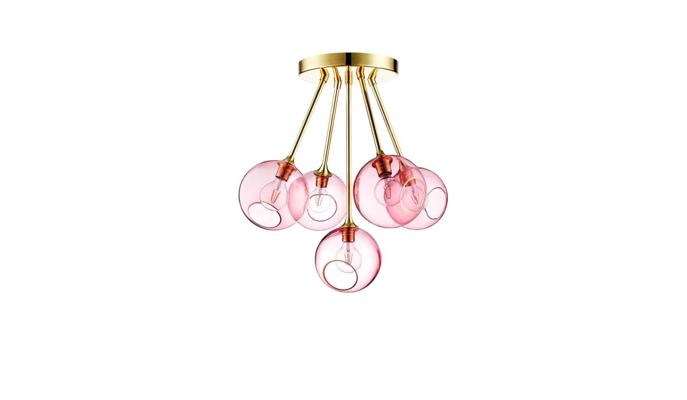 Ballroom Molecule ceiling light, pink glass and gold metal