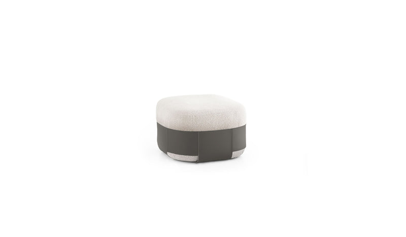 Sumo pouf, beige curly wool &amp; anthracite leather