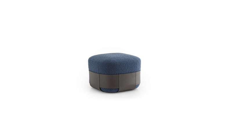 Sumo pouf, blue curly wool &amp; anthracite leather