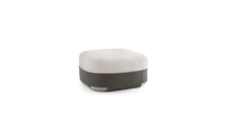 Grand pouf Sumo, laine bouclée beige & cuir anthracite