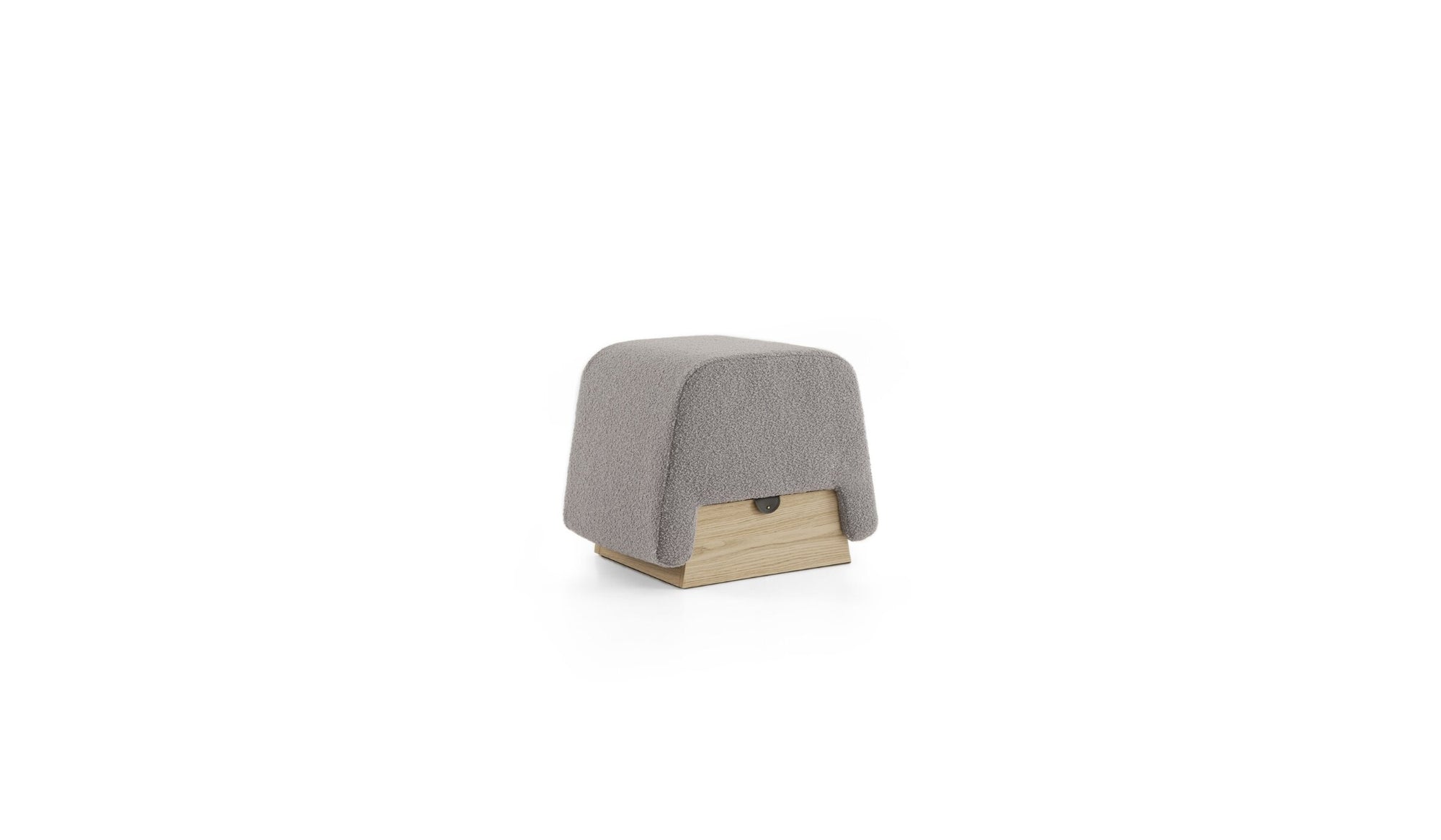 Pouf avec rangement Onigiri, en chêne naturel & tissu gris perle