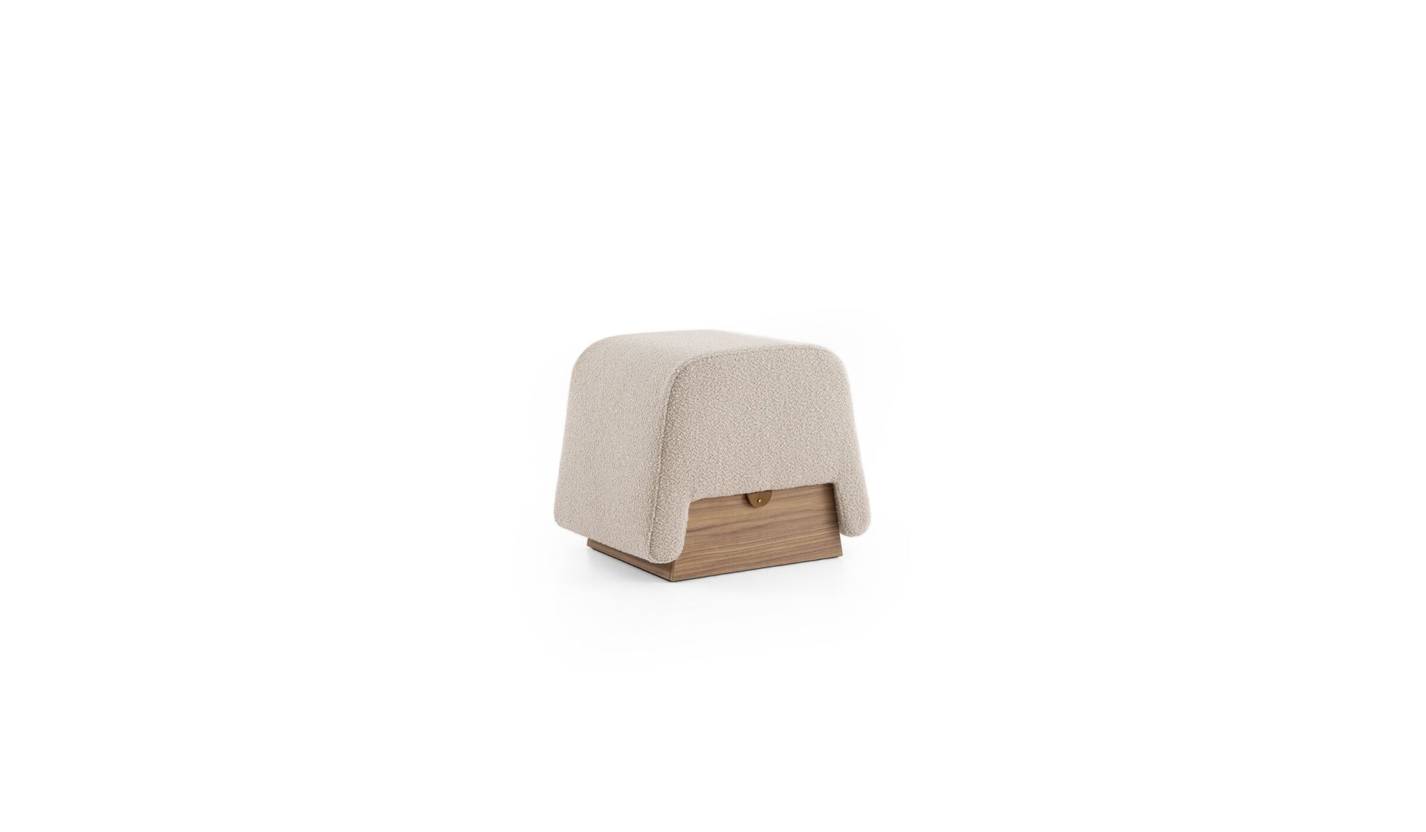 Pouf avec rangement Onigiri, en noyer Canaletto & tissu beige