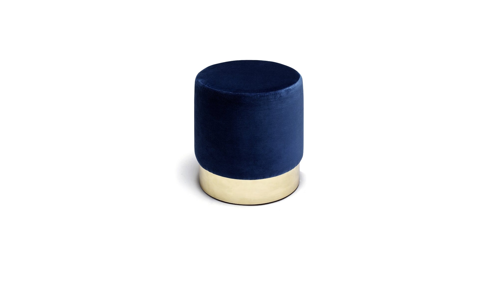 Small Moon C pouf, in deep blue velvet, ironwood and polished brass