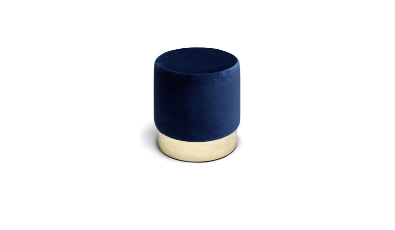 Small Moon C pouf, in deep blue velvet, ironwood and polished brass