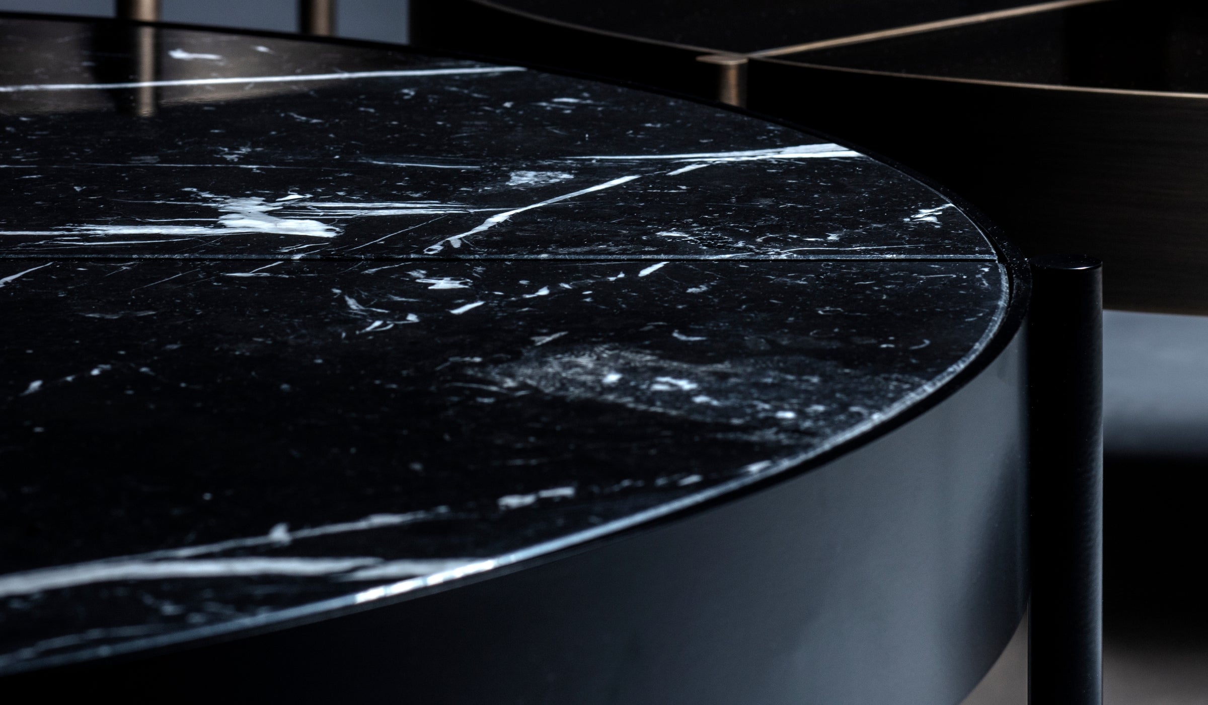 Ray 100 - Coffee table in black lacquered bronze and Nero Marquina marble