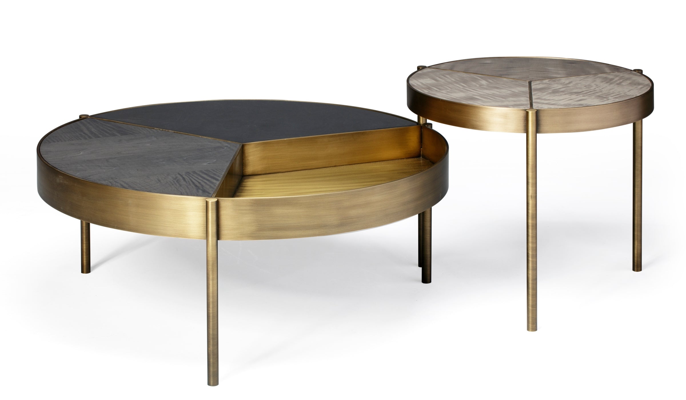 Ray 80 - Coffee table in light bronze and a Nero Marquina marble top