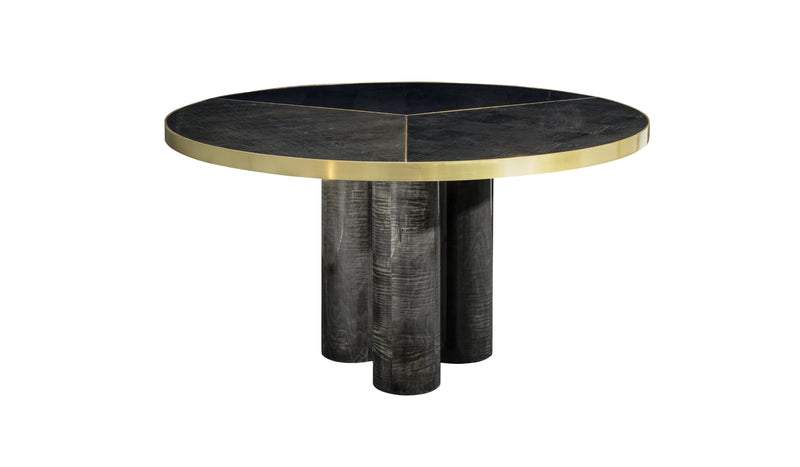 Ray round dining table, in sycamore wood and brass