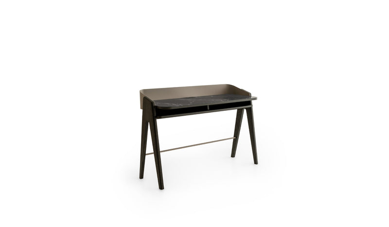 Bavero designer secretary desk, in Laguna oak &amp; Breccia printed glass