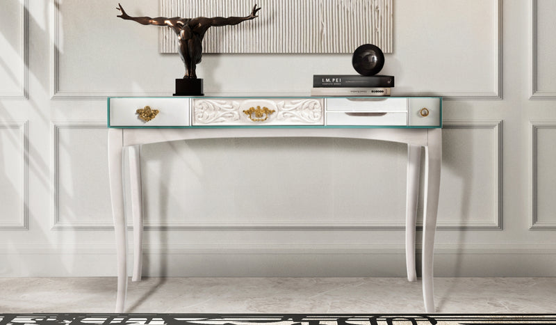 Soho - Luxury white console with brass and glass details