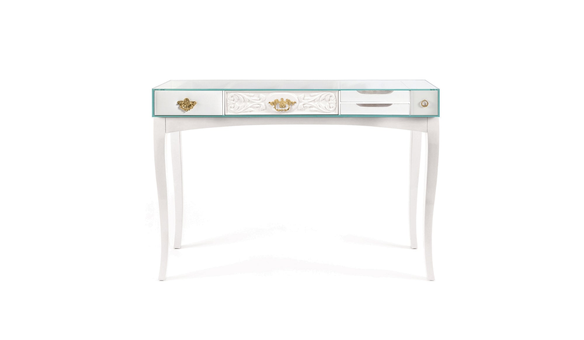 Soho - Console blanche de luxe avec détails en laiton et verre