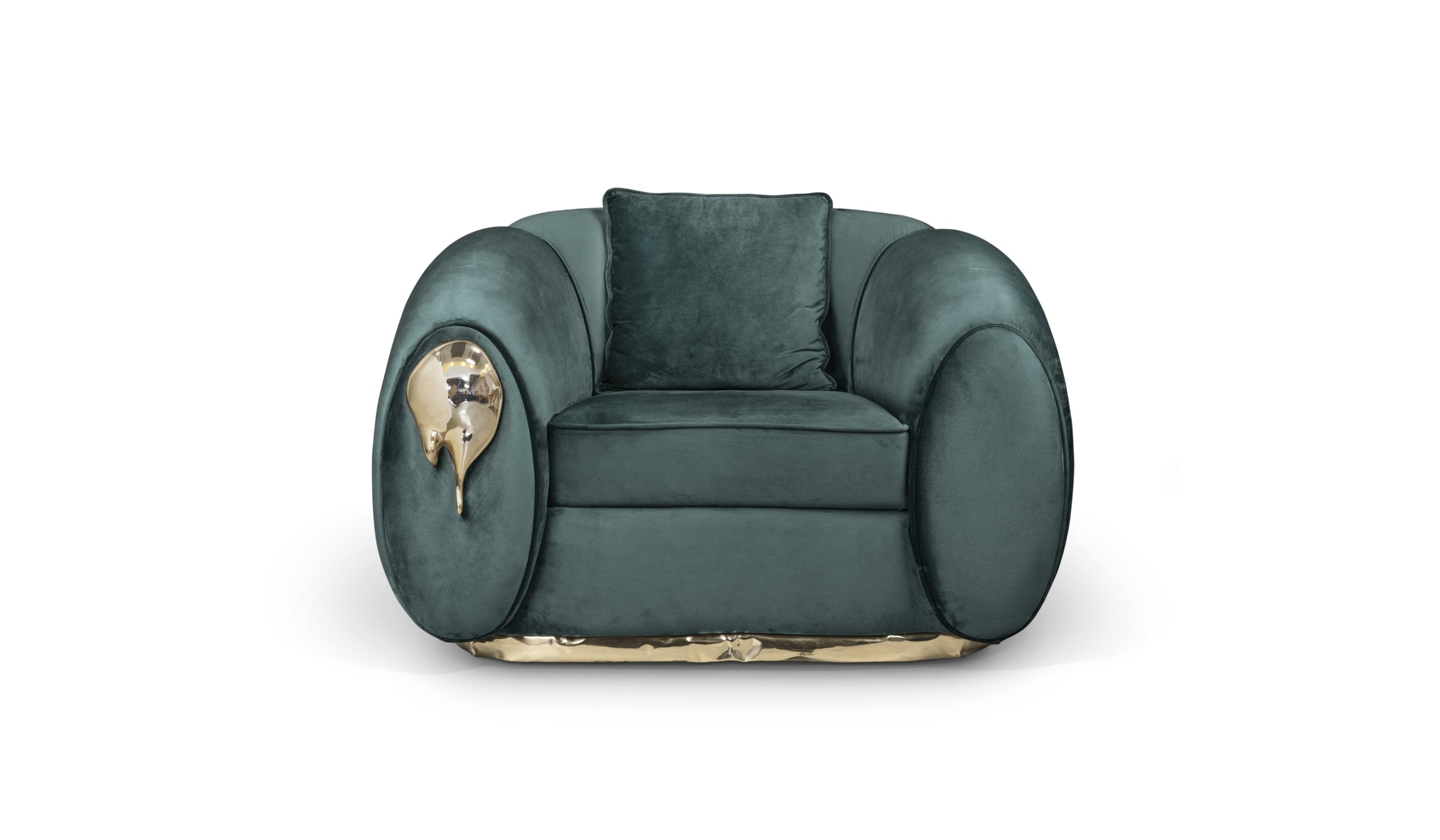 Soleil - Contemporary vintage armchair with brass details and high-end green fabric