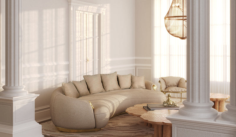 Soleil - Luxury curved sofa in brass and premium cream fabric