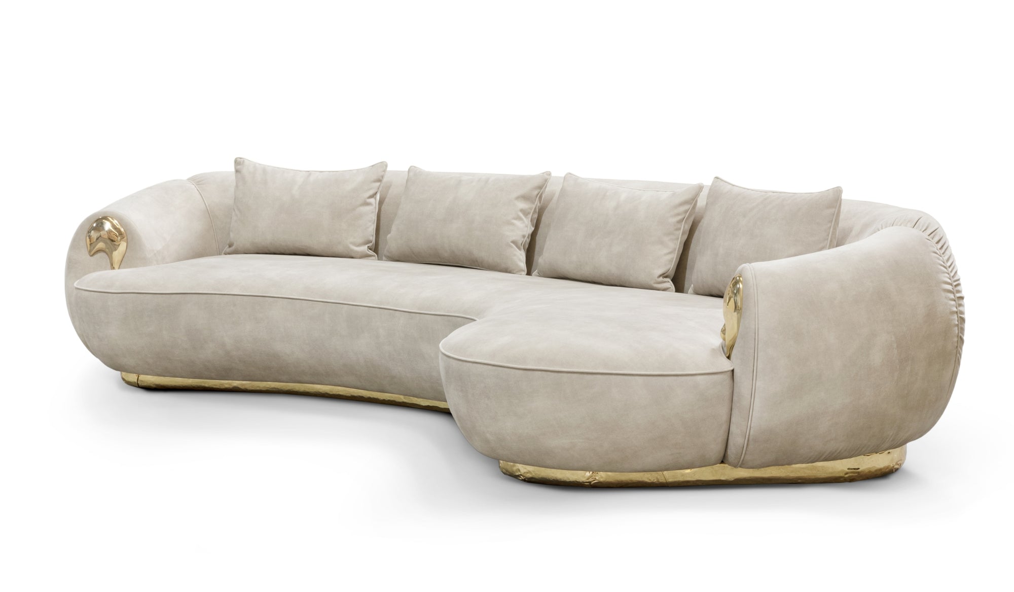 Soleil - Luxury curved sofa in brass and premium cream fabric