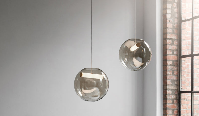 Reveal - Blown glass pendant light, opal white, D35cm