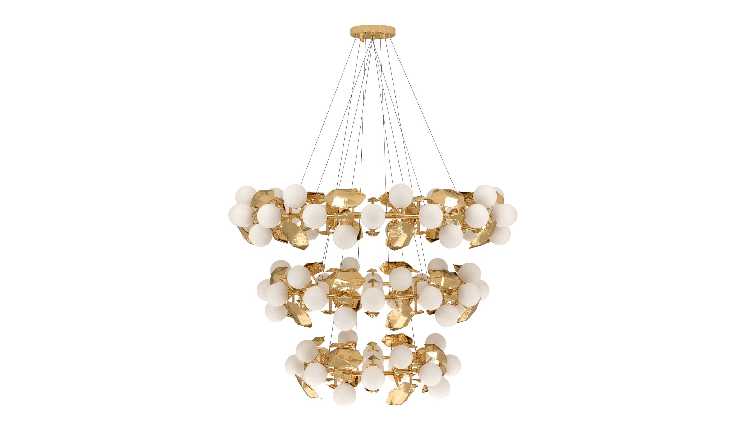 Hera round III - Majestic pendant light in polished brass and glass for sophisticated decoration