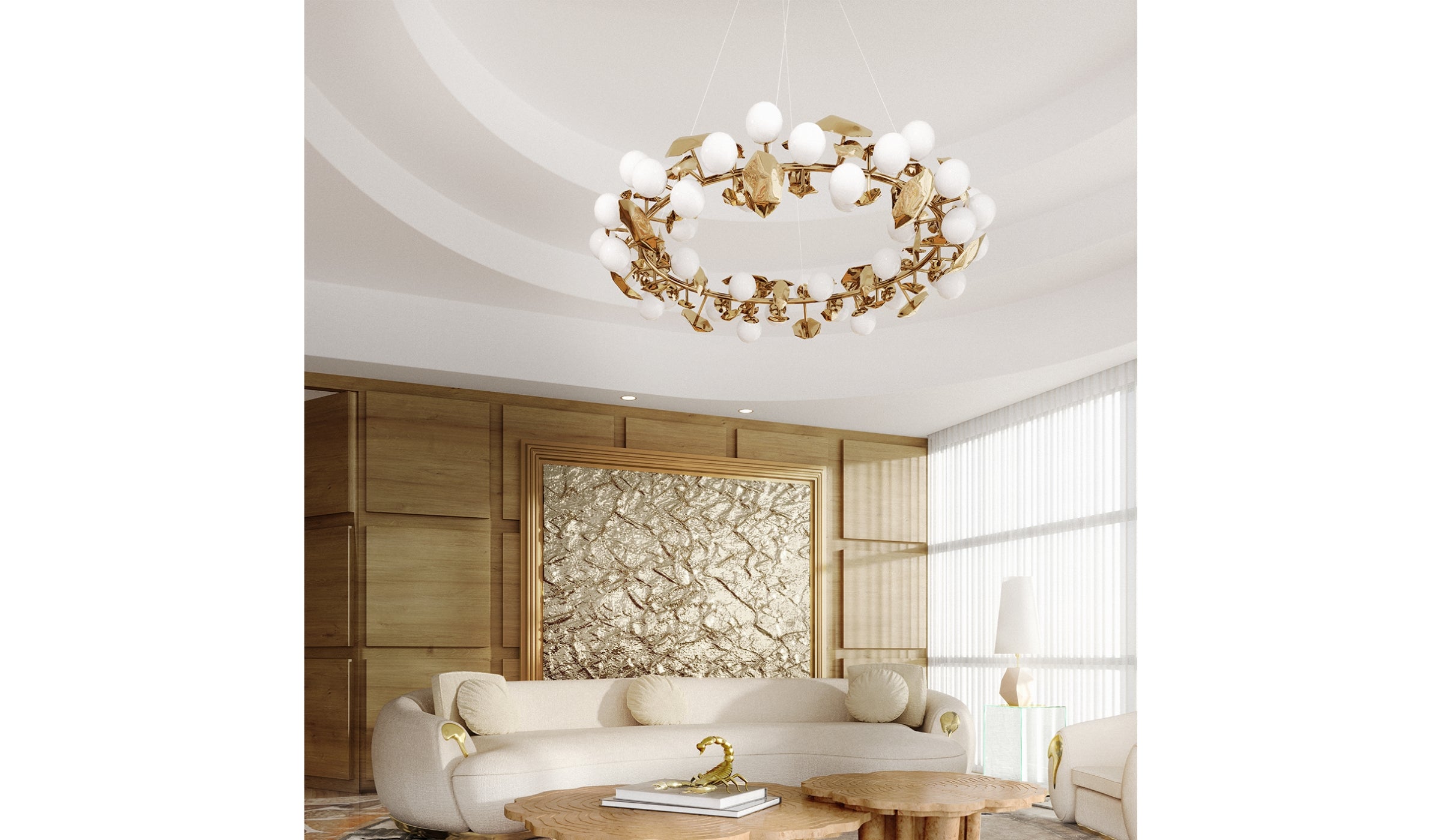Hera round I - Luxury pendant light in polished brass and glass for sophisticated decoration