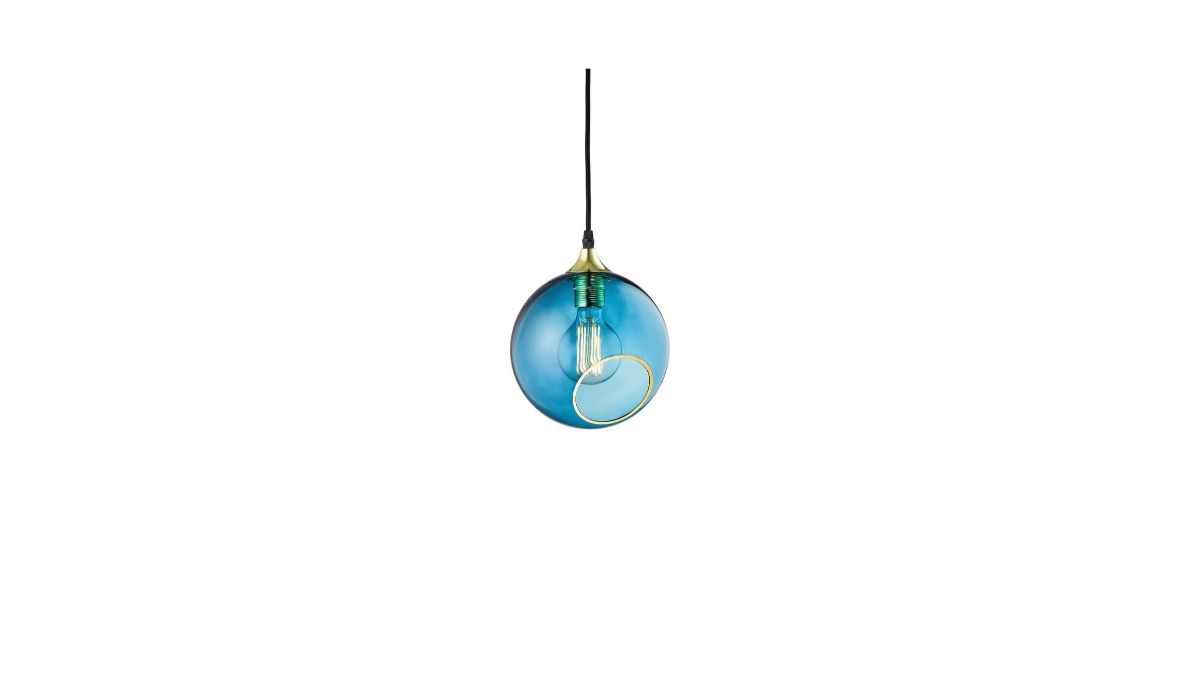 Ballroom - Blown glass pendant light, sky blue, gold edge and gold socket