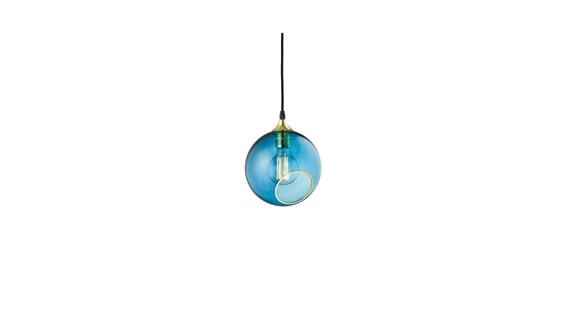 Ballroom pendant lamp, blue glass and gold socket