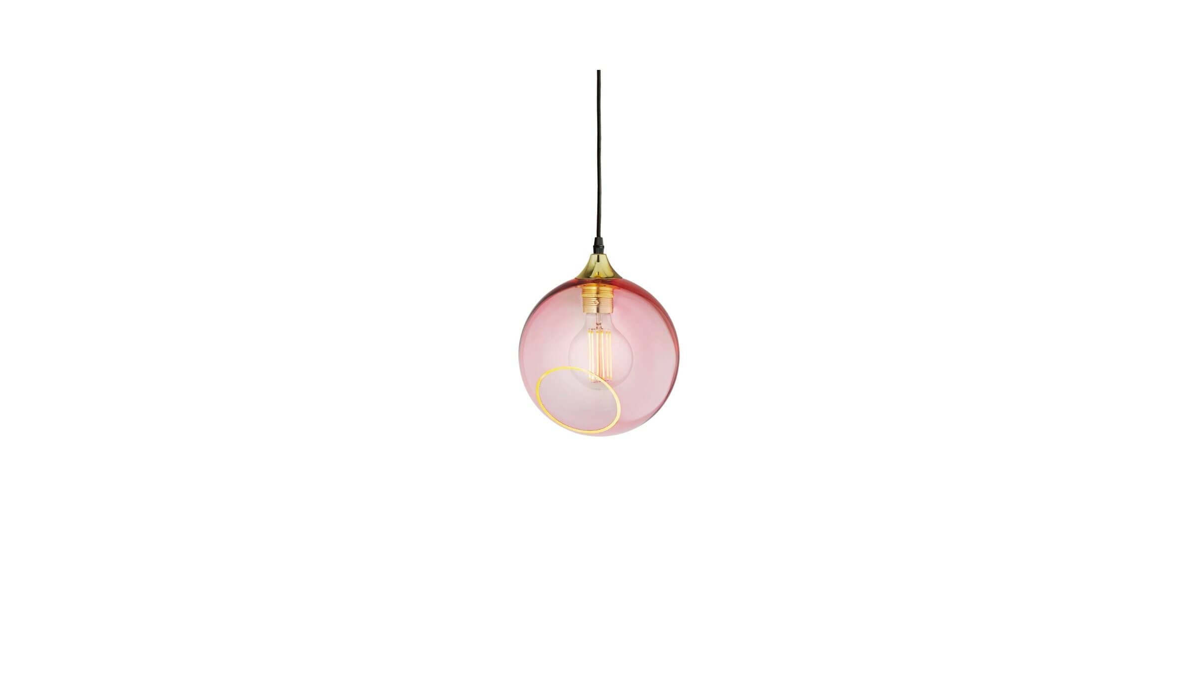 Ballroom pendant lamp, pink glass and gold socket