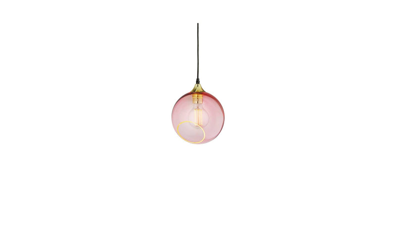 Ballroom pendant lamp, pink glass and gold socket