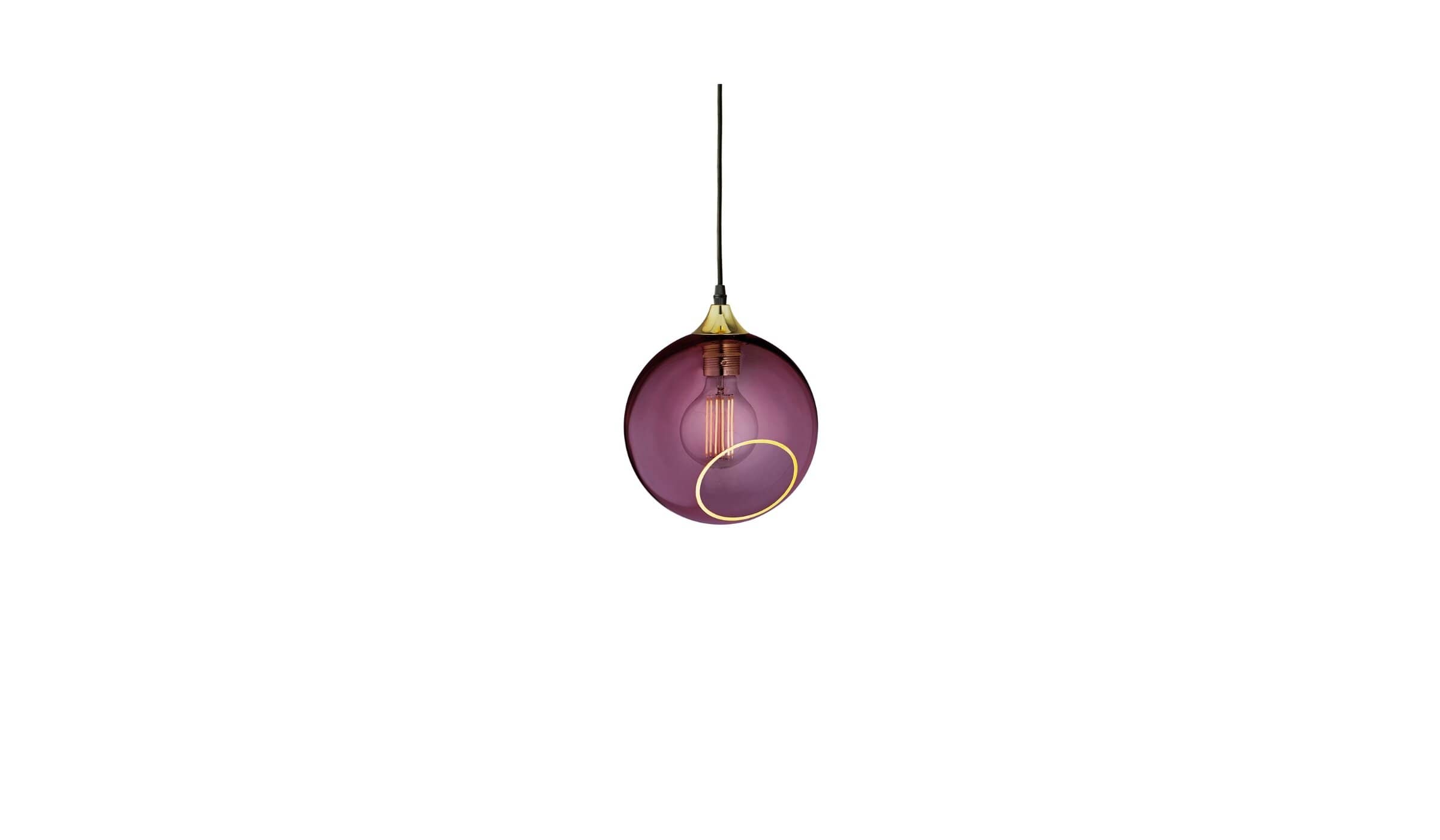 Ballroom - Blown glass pendant light, purple, gold edge and gold socket