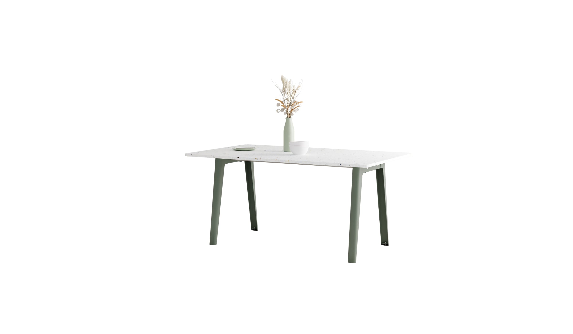 Table New Modern, 6 personnes, plastique recyclé blanc et acier gris eucalyptus