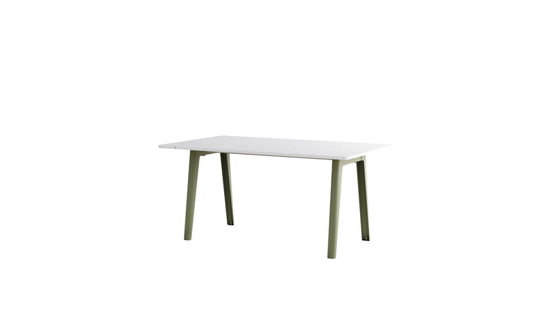 Table New Modern, 6 personnes, plastique recyclé blanc et acier vert kaki