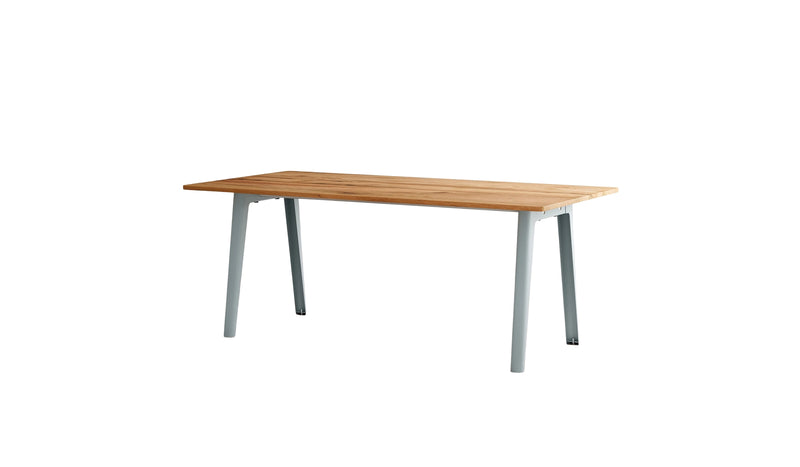 Table New Modern, 8 personnes, bois recyclé et acier bleu pâle