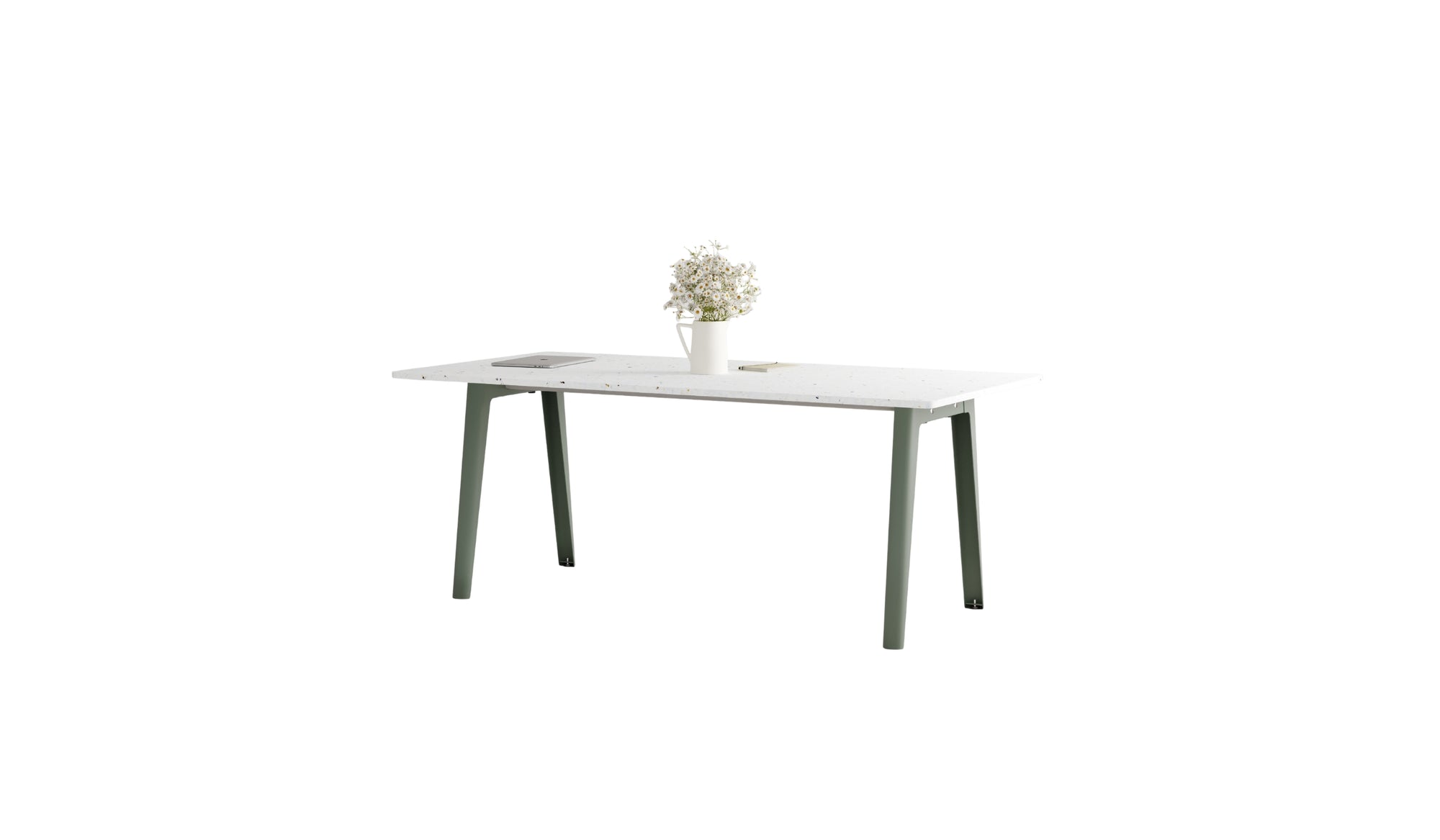 Table New Modern, 8 personnes, plastique recyclé blanc et acier gris eucalyptus