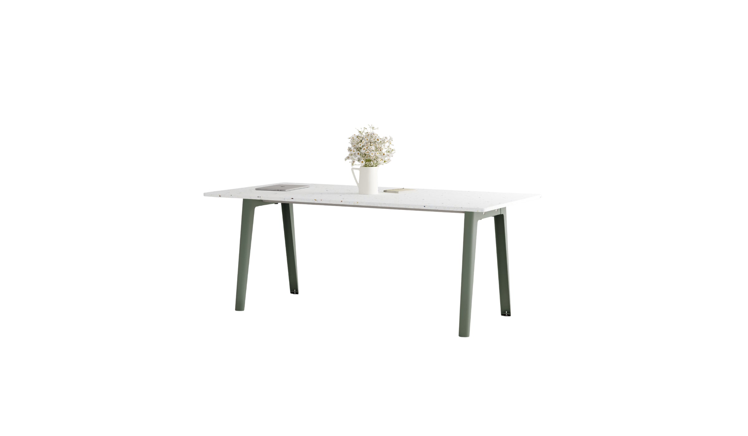 Table New Modern, 8 personnes, plastique recyclé blanc et acier gris eucalyptus
