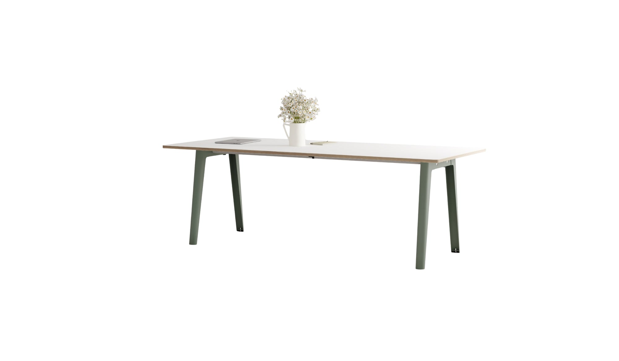 Table new Modern, 10 personnes, plateau stratifié blanc et acier gris eucalyptus