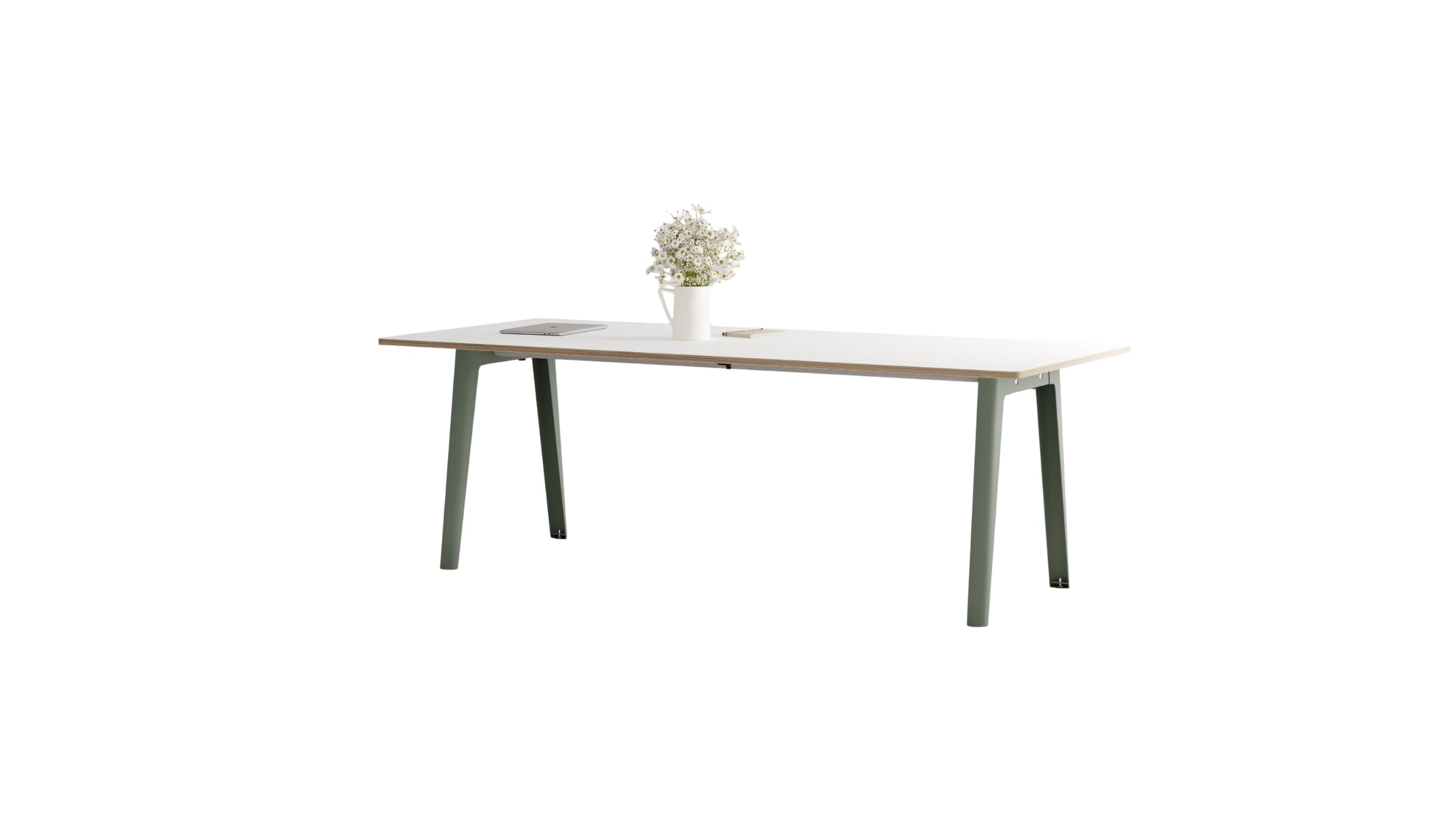 Table new Modern, 10 personnes, plateau stratifié blanc et acier gris eucalyptus