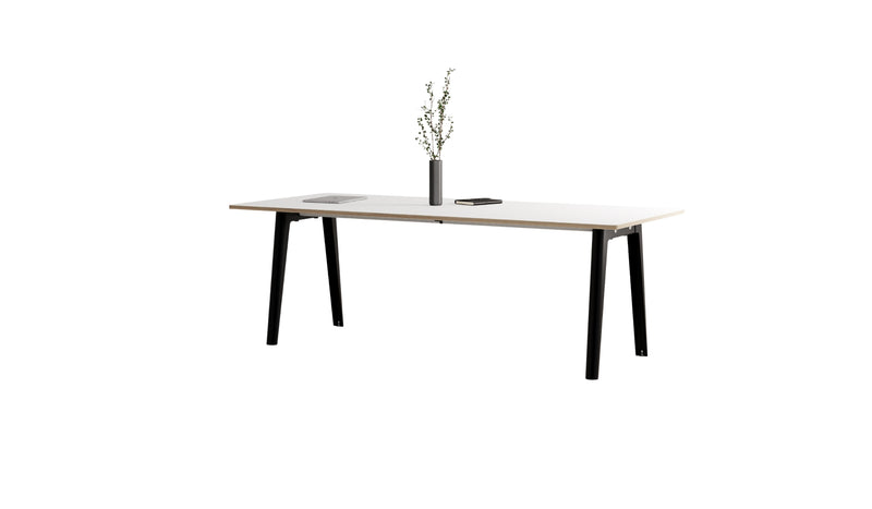Table new Modern, 10 personnes, plateau stratifié blanc et acier noir graphite
