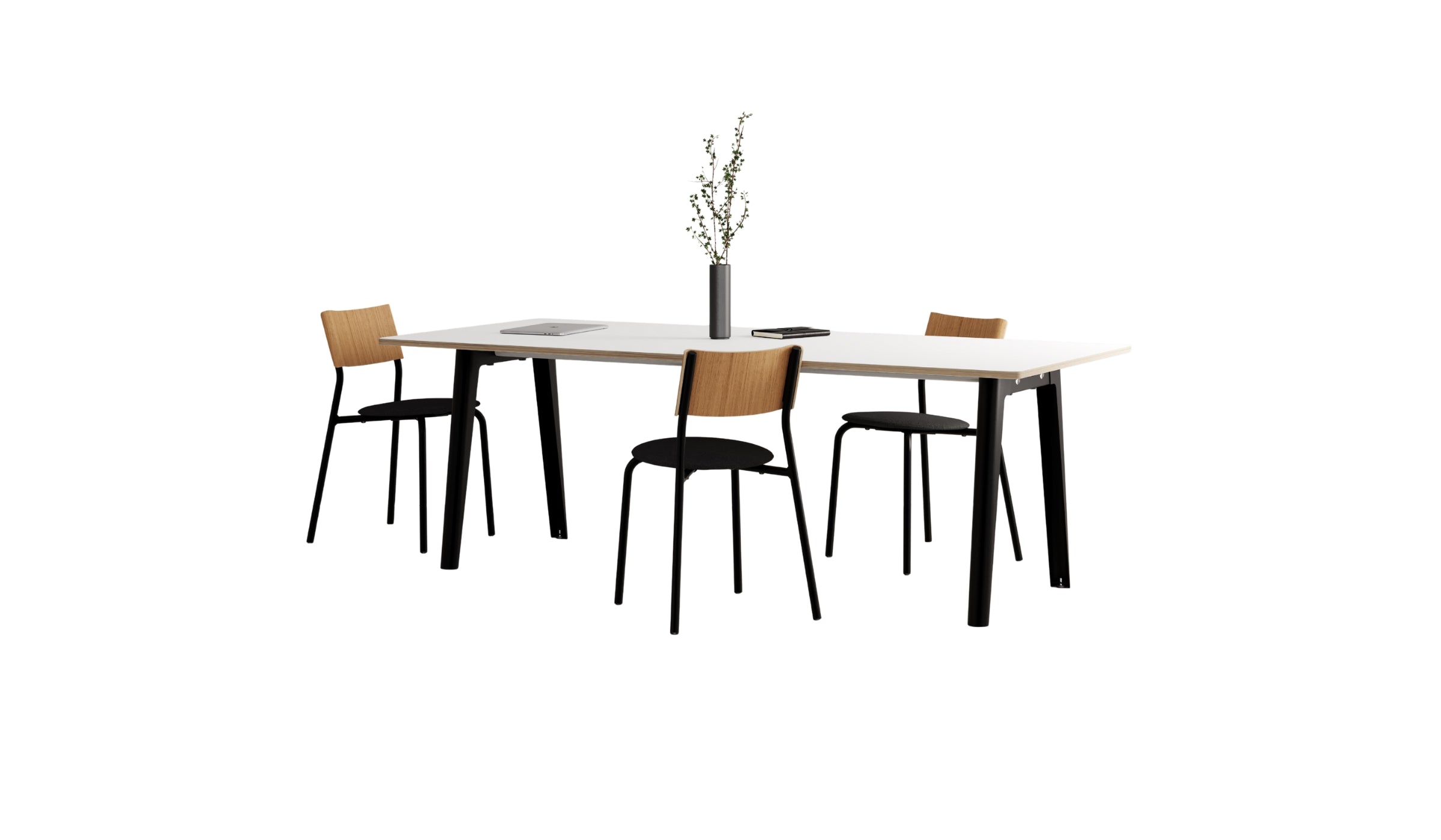 Table new Modern, 10 personnes, plateau stratifié blanc et acier noir graphite