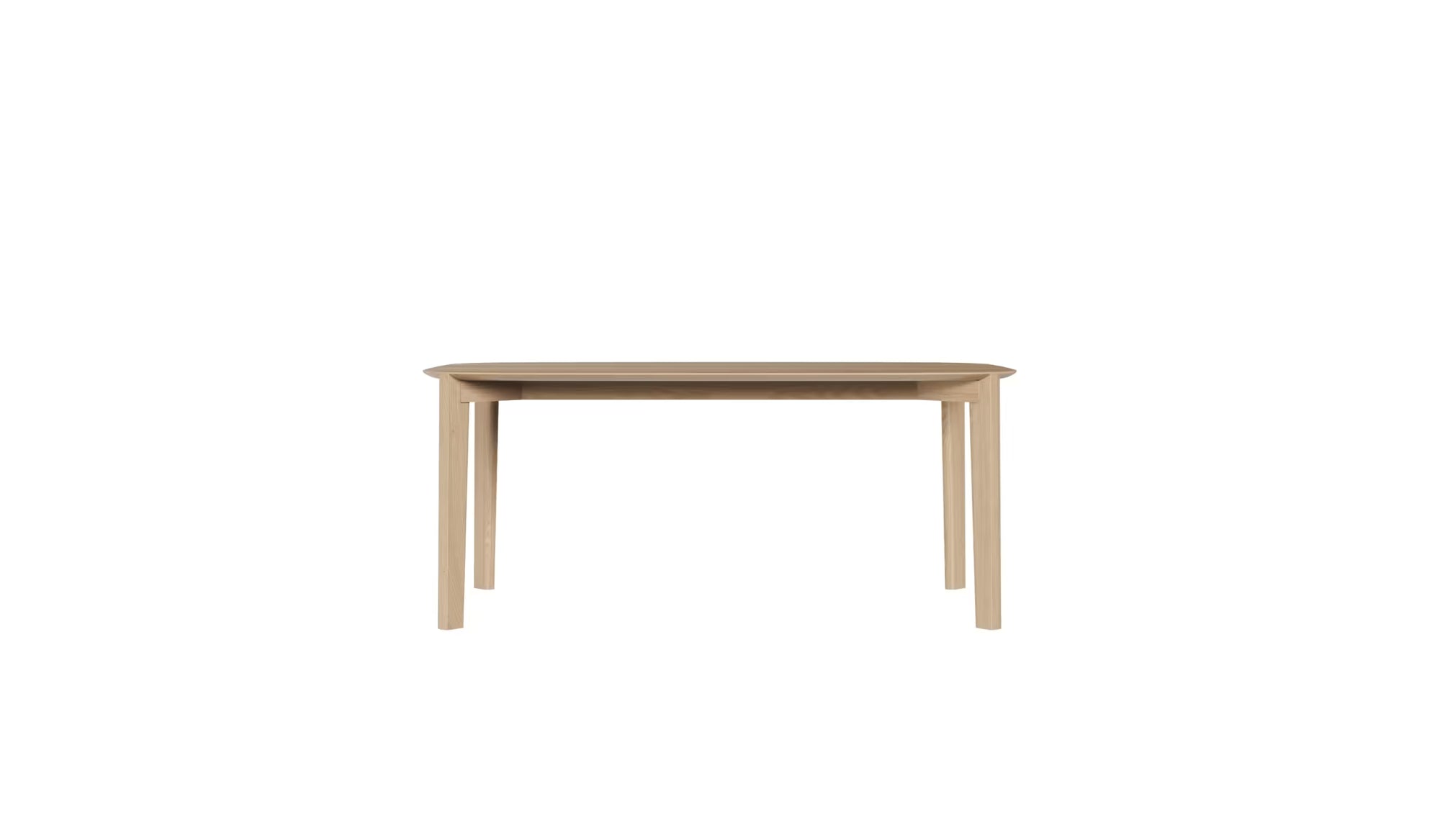 Vue de face de la table Soma 240 cm en chêne massif, piètement large et structure visible, 8 à 10 places, sur fond blanc