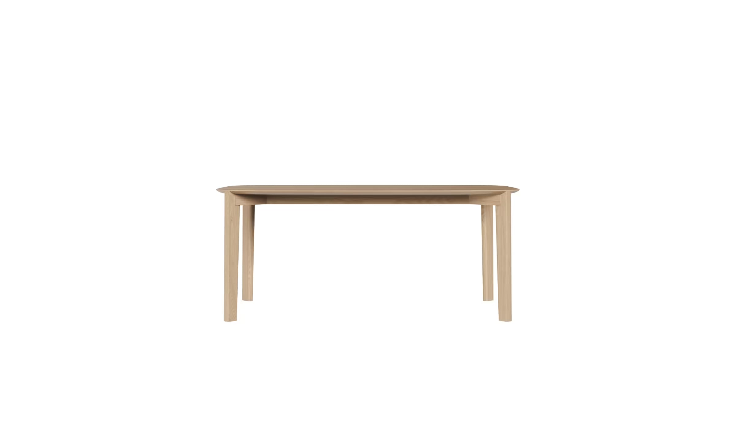 Vue de face de la table Soma 240 cm en chêne massif, piètement large et structure visible, 8 à 10 places, sur fond blanc