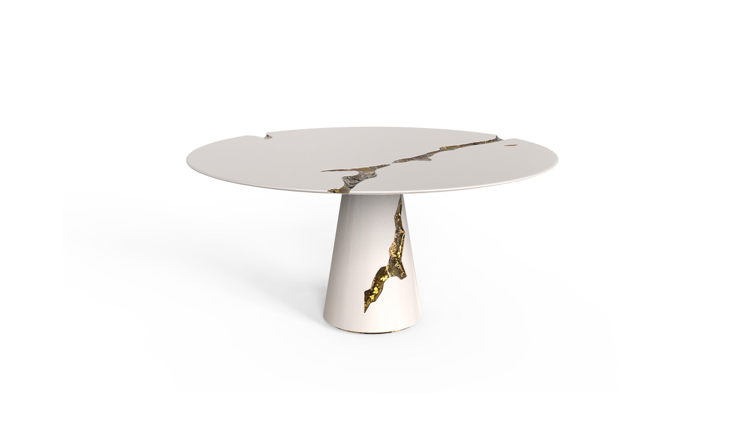 Lapiaz - Table de repas luxueuse en bois laqué blanc et laiton poli