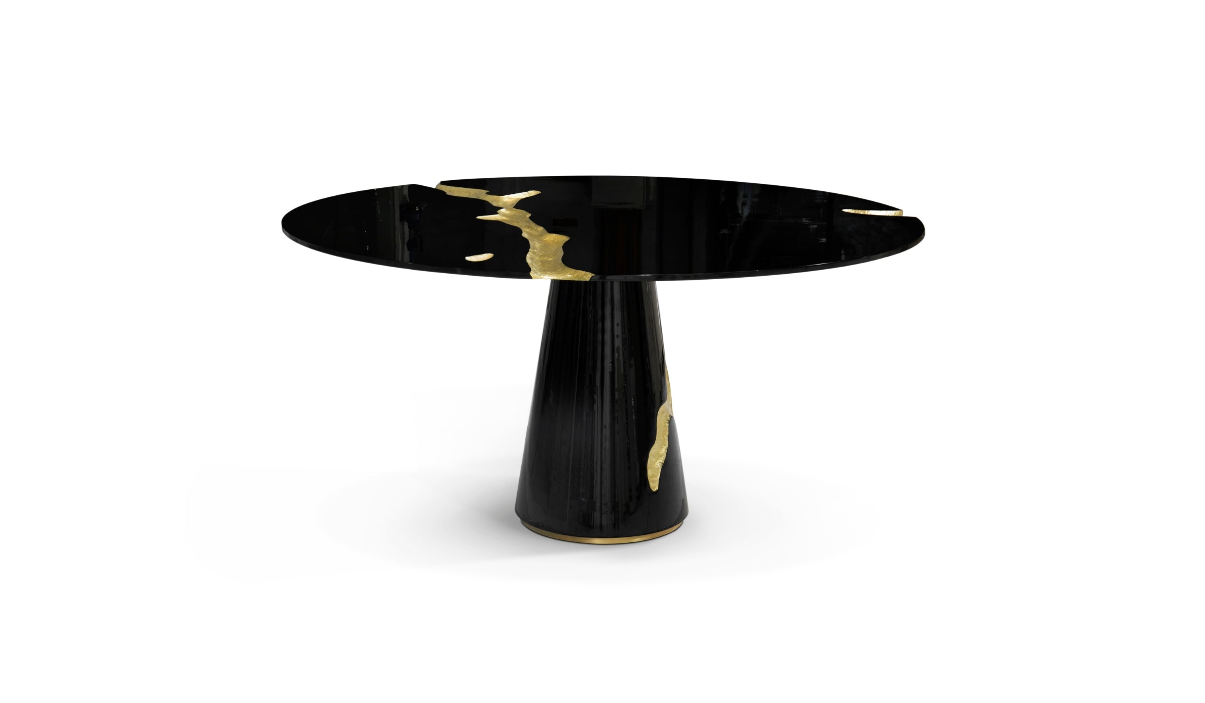 Lapiaz - Table de repas luxueuse en bois laqué noir et laiton poli