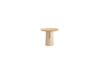 Table d’appoint Anchor vue arrière, plateau en bois clair et base cylindrique en marbre sur fond blanc