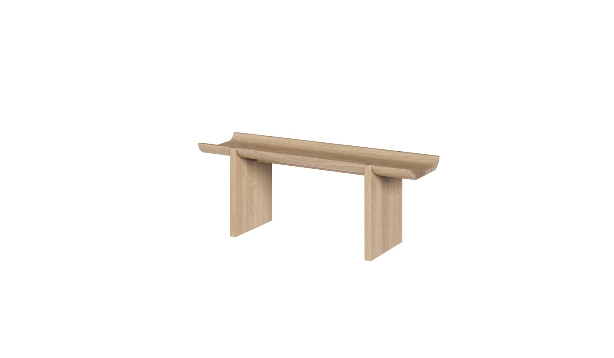 Table d'appoint Rigoles de WeWood en chêne naturel, design organique avec plateau sculpté, vue de trois quarts sur fond blanc