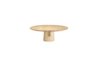 Table basse Anchor de Wewood en chêne et marbre travertin, vue arrière mettant en valeur l’épaisseur du plateau.