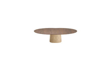 Table basse Anchor de Wewood en noyer et marbre travertin, vue frontale centrée sur fond blanc.