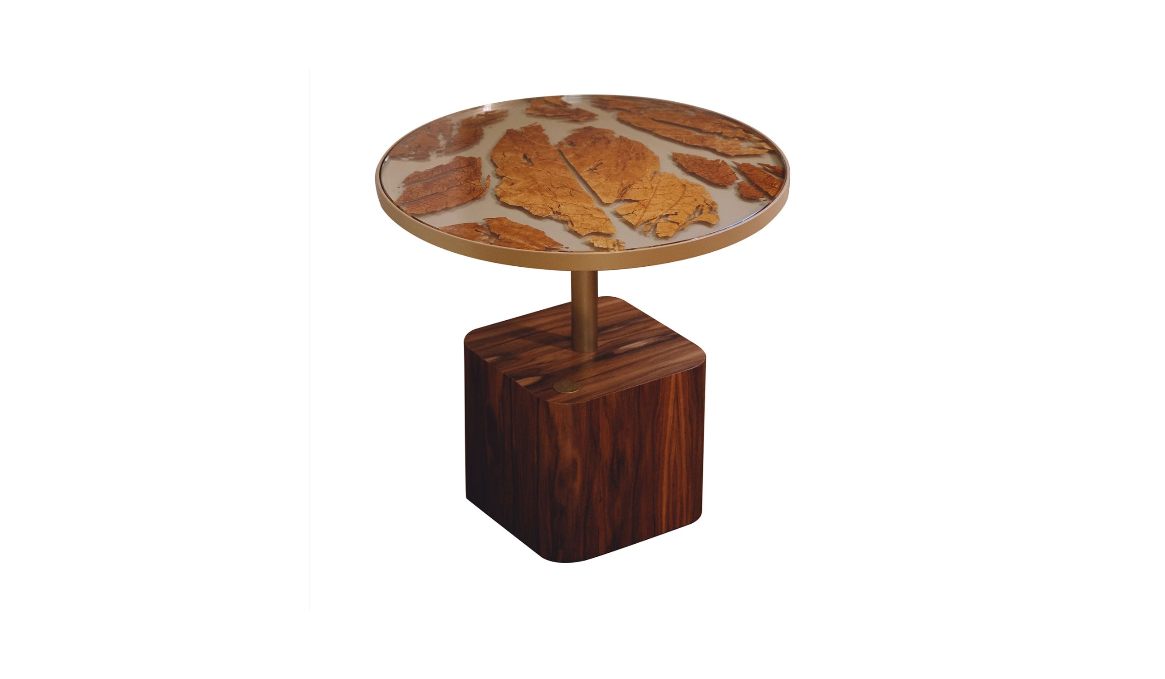 Table d'appoint-Catarina - Table d'appoint en frêne, plateau de verre incrusté de feuilles de tabac, S--NOVINEA-MARGART