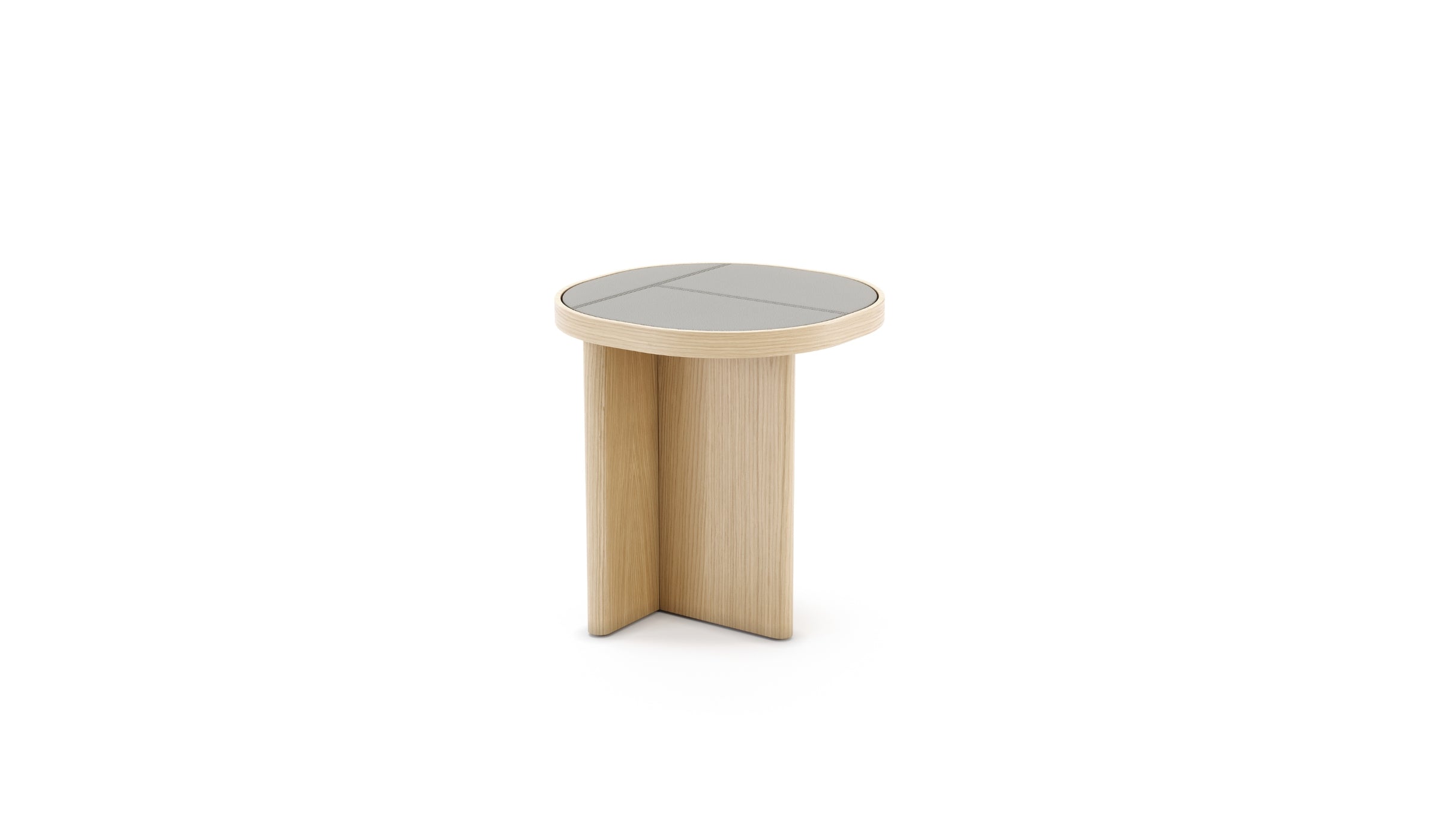 Gilbert - Table d'appoint, chêne naturel, finition cuir elephant, S